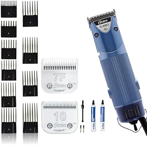 Oster A5 Dual Speed Grooming Clipper with Detachable Cryogen-X Blades #10 and #7F 7 Piece Universal Combs Guides Set