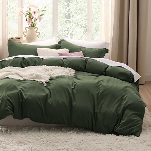 Bedsure Olive Green Duvet Cover Full Size - 3 Pieces Prewashed Extra Soft Bedding Set, Includes 1 Duvet Cover 80x90 Inches with Zipper Closure & 2 Pillow Shams, Comforter Not Included