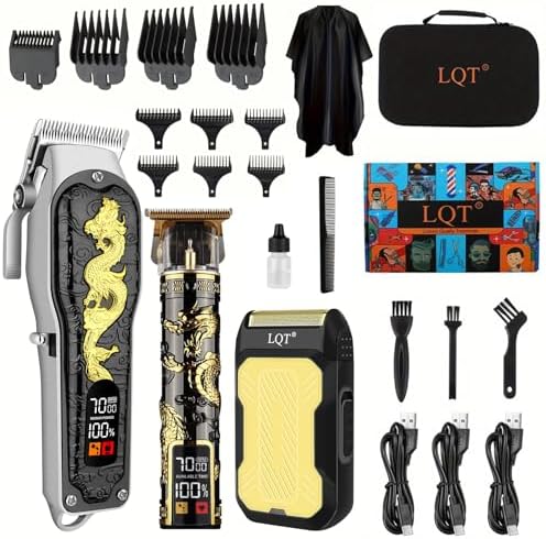 Hair Clippers 3-Piece Men's Professional Cordless Haircutting Set with LED Display, Trimmer, Shaver, Beard Clipper - Gift for Man