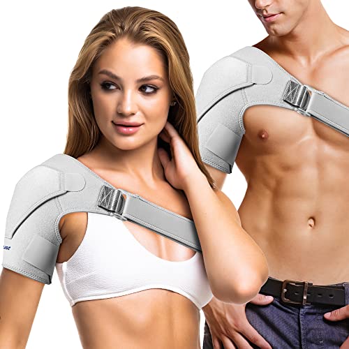 Suptrust Shoulder Brace for Women and Men: Shoulder Pain Relief Rotator Cuff Support Adjustable Fit Sleeve Wrap Relief for Injuries and Tendonitis - One Size Regular/Gray
