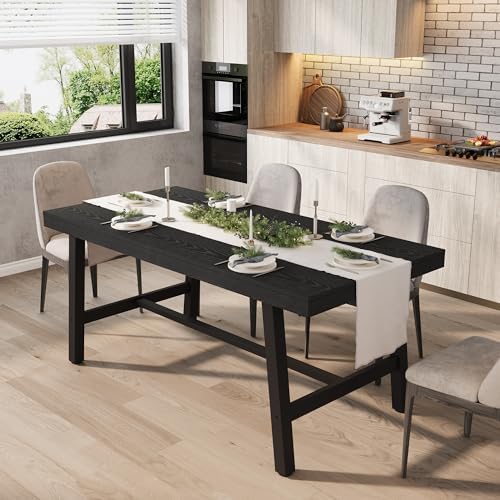 GarveeHome Industrial Dining Table for 4-6 People, 63 in Long Wooden Kitchen Table with Sturdy Metal Frame & Natural Wood Finish - Seats 4 Rectangular Counter for Dinner, Kitchen, Dining Room - Black