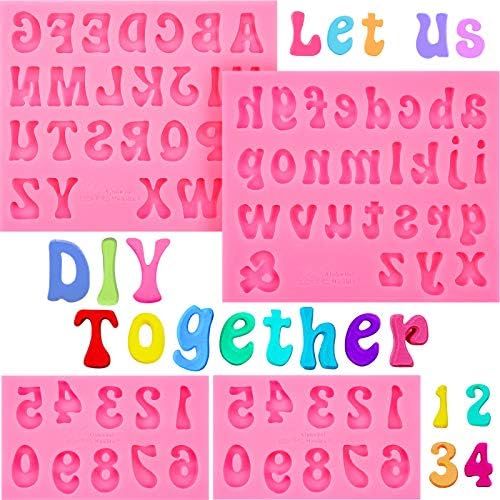 Patelai 4 Pcs Silicone letter molds for chocolate Letter Numbers Molds valentines Day DIY Non stick and Easy to Release 0-9 Number and 26 for Baking Desserts Cake Party Favors(0.7 Inch,Pink)