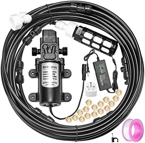 ACBungji Misting Cooling System with Pump Filter Kit,20FT/6M Mist Line 6 Brass Mist Nozzle 116 PSI 5L/Min DIY for Outdooor Patio Porch Greenhouse Backyard