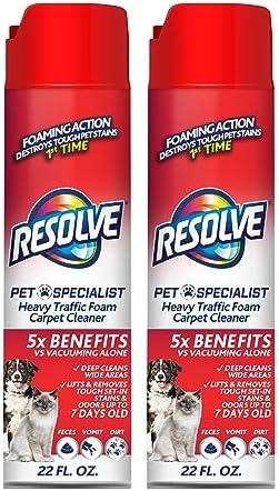 Resolve Pet Specialist Heavy Traffic Foam, Carpet Cleaner, Pet Stain And Odor Remover, Carpet Cleaner Solution, 22 Oz (2 Pack)