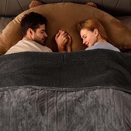 Bearhug Heated Blanket King Size 100" x 90" Dual Controller Electric Weighted Blanket, Velvet/Sherpa 10 Heating Levels & 1-12H Auto Off, Over-Heat Protect, ETL, Machine Washable