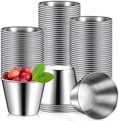 100 Pcs 1.5oz Stainless Steel Sauce Cups Dipping Cups Mental Condiment Sauce Container Round Dipping Bowls Condiment Ramekins for Dish Butter Kitchen Restaurant Serving Party Dinner Cooking