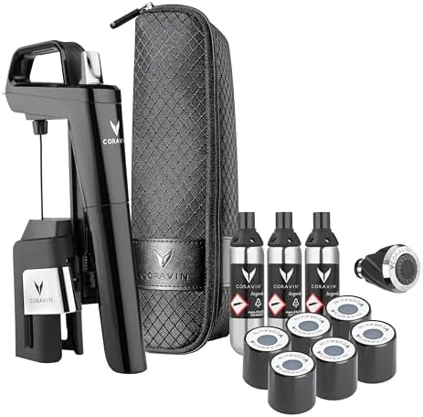 Coravin Timeless Six Plus Wine Preservation System - By-the-Glass Wine Saver - With 3 Pure Argon Gas Capsules, 6 Screw Caps & Wine Aerator - Piano Black