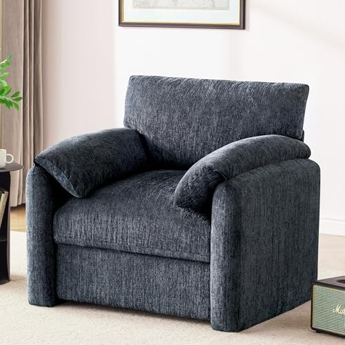 Chenille Oversized Armchair, 38.6" Wide Accent Chairs for Living Room & Bedroom Modern Lounge Chair, Upholstered Mid-Century Reading Chair, Comfy Living Room Chair, Single Sofa Chair, Blue