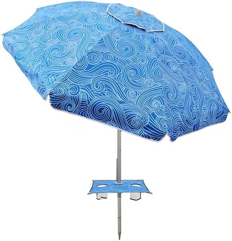 7ft Beach Umbrella with Built-in Table TrayοΌUPF 50+ beach umbrellas for sand heavy duty wind portable, Windproof Outdoor Shade Umbrella for Patio Garden