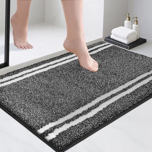 PURRUGS Non-Slip Bathroom Rug 24" x 36" - Super Absorbent & Quick Dry Shaggy Microfiber Bath Mat, Machine Washable Plush Throw Rug for Bathtub, Shower and Sink, Charcoal