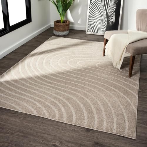 LUXE WEAVERS Modern Geometric Wave Beige 6x9 Area Rug