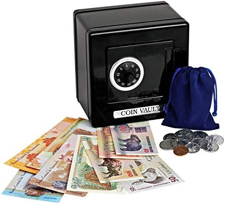 American Coin Treasures Animal Coins and Currency in Vault- Genuine Money from Around The World |Different Designs| Different Compositions | Black Combination Safe