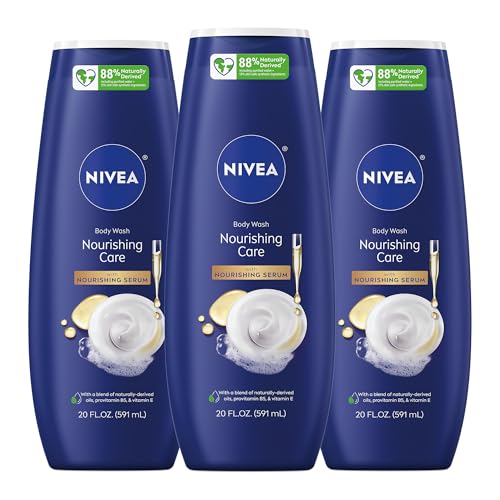 NIVEA Nourishing Care Body Wash with Nourishing Serum, Moisturizing Body Wash for Women, Enriched with Provitamin B5 and Vitamin E, 20 Fl Oz Bottle, 3 Pack