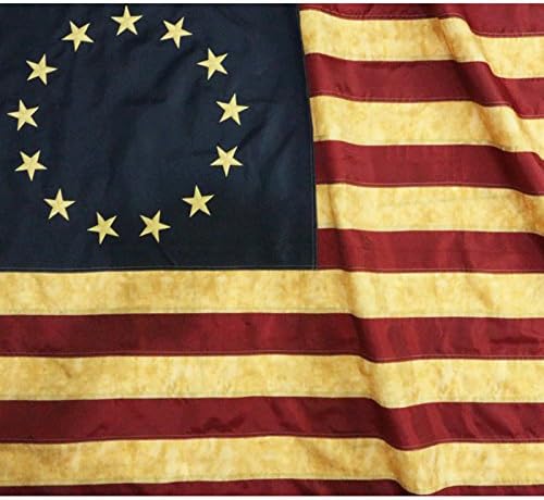 Anley Vintage Style Tea Stained Betsy Ross Flag 3x5 Foot - Embroidered Stars and Sewn Stripes - 4 Rows of Lock Stitching - Antiqued Early US National Banner Flags with Brass Grommets 3 X 5 Ft