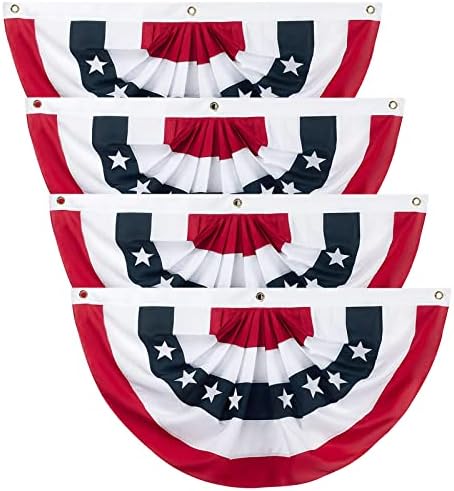 4PCS American Pleated Fan Flag, 3 x 6 Feet USA Patriotic Half Fan Bunting Flag for Outside, Indoor Outdoor Patriotic Decorations for 4th of July Bunting Outdoor, Memorial Day and Veterans Day