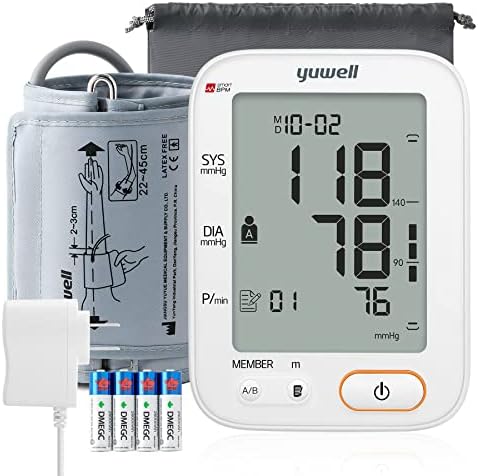yuwell Blood Pressure Monitors/Machine for Home Use, Automatic Digital BP Cuff 17.7 inch, Largest Backlit Display, AC Adapter, 2-Users, 198 Recordings,Style 680 Series