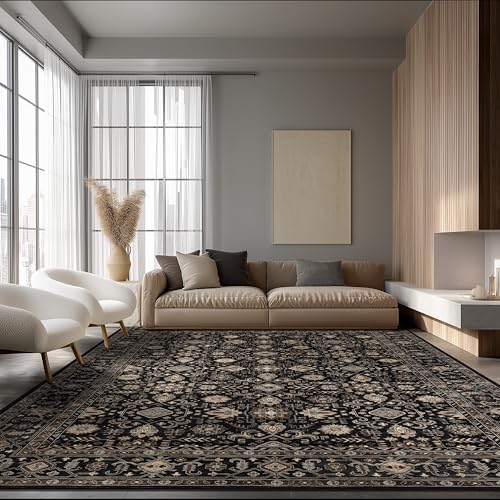 Area Rug Non Slip Machine Washable Ultra Soft Living Room/Bedroom/Kitchen/Outdoor/Classroom Black Gold, 8'×10'