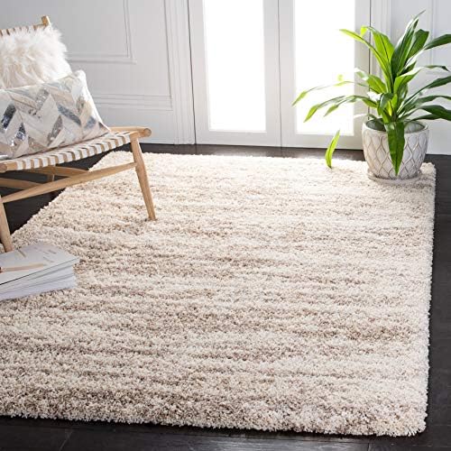 SAFAVIEH Hudson Shag Collection Area Rug - 5'3" x 7'6", Ivory & Beige, Modern Design, Non-Shedding & Easy Care, 2-inch Thick Ideal for High Traffic Areas in Living Room, Bedroom (SGH206B)