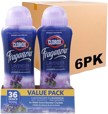 Clorox Fraganzia Laundry Scent Booster Crystals in Lavender with Eucalyptus Scent, Twin Pack, Scented In-Wash Freshener Beads for Fresh, Clean, Great Smelling Clothes and Linens, 36 Oz - 6 Pack