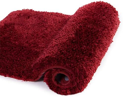 Walensee Bathroom Rug Non Slip Bath Mat (16 x 24, Red) - Water Absorbent Soft Microfiber Shaggy Mat, Machine Washable Thick Plush Rug for Shower