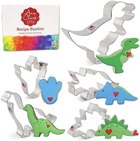 Ann Clark Cookie Cutters Dinosaur Cookie Cutters 5-Pc Set Made in USA, Triceratops, Stegosaurus, T-Rex, Brontosaurus, Dino Footprint