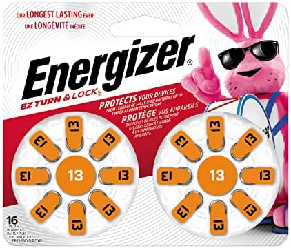 Energizer Size 13 Hearing Aid Batteries, Orange Tab Hearing Aid Batteries Size 13, 16 Count