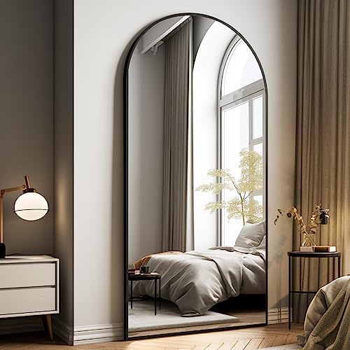 Oversized Full-Body Mirror, 76" x 34" Arched Full-Length Mirror, Black Metal Frame, Floor Mirror for Bedroom, Living/Dressing Room, Gym - Stand/Wall Mounted/Leaning
