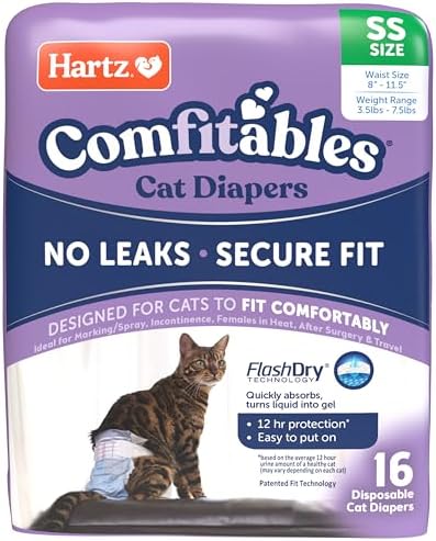Hartz Comfitables Cat Diapers, Size XS 16 Count, Comfortable & Secure Fit, Easy to Put On