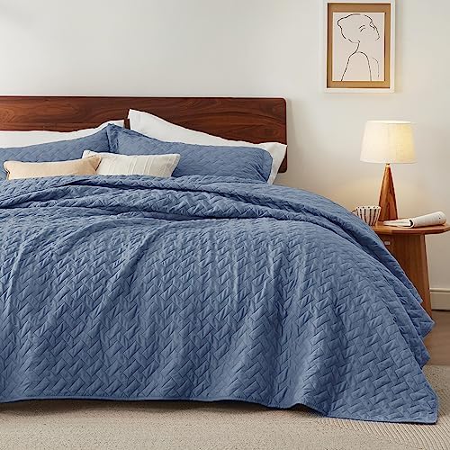 Bedsure Quilts Queen Size - Lightweight Bedspreads Queen Size with Basket Weave Pattern, Soft Quilt Bedding Set, Mineral Blue Comforter Set Coverlet for All Seasons with 2 Pillow Shams