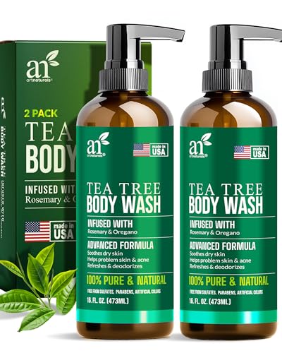 Antibacterial Tea Tree Oil Body Wash For Men & Women Remedy Soap Extra Strength - Helps Treat Acne, Athletes foot, Eczema, Toenail Fungus & Jock Itch & Ringworm (16 Fl Oz (Pack of 2)