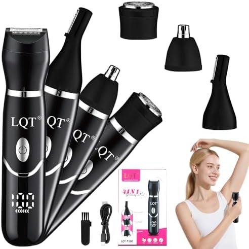 Electric Bikini Trimmer for Women,Led Power Display Removal for Body Nose Hair Trimmer Face Shavers Eyebrow Legs Armpit Bikini Area Pubic Underarms Rechargeable Portable 4 in 1 Womens Razors Set