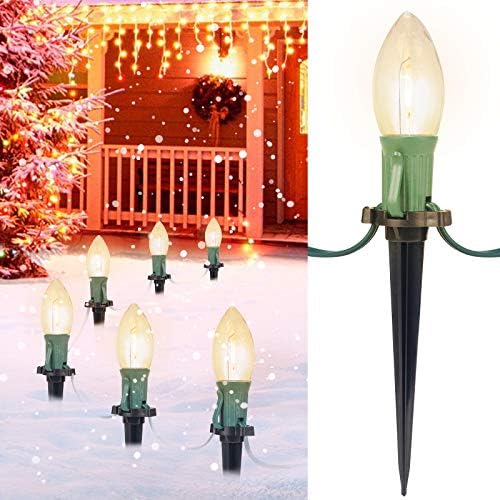 Christmas Pathway Lights Outdoor, 26 FT Connectable C9 LED Christmas Lights Outdoor, Waterproof String Lights with 20 Led Lights and Stakes, Christmas Decorations for Walkway Driveway, Warm White