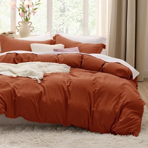 Bedsure Terracotta Duvet Cover Queen Size - 3 Pieces Prewashed Extra Soft Bedding Set, Includes 1 Duvet Cover 90x90 Inches with Zipper Closure & 2 Pillow Shams, Comforter Not Included