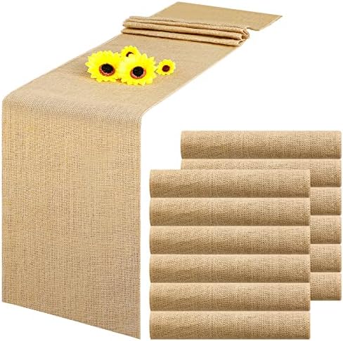 12 Pack Burlap Table Runners Rustic Table Runner Jute Farmhouse Fabric Party Centerpieces for Country Vintage Wedding Banquet Decoration, 12 x 71 Inch