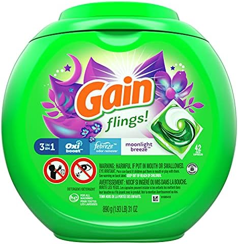 Gain flings! Liquid Laundry Detergent Pacs, Moonlight Breeze, 42 Count