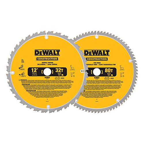 DEWALT 12-Inch Miter Saw Blade, Crosscutting, Tungsten Carbide, 80-Tooth and 32-Tooth, 2-Pack (DW3128P5, DW3123)