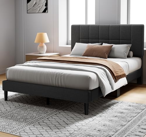 Pipishell Full Size Bed Frame with 12 Thickened Legs&Fabric Upholstered Headboard,1300 Lbs Weight Capacity, Adjustable Headboard, No Box Spring Needed, Easy Assembly, Underbed Storage(Solid Wooden)