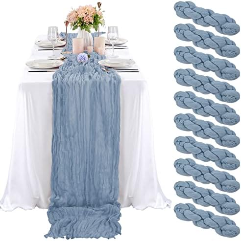 10 Pcs Dusty Blue Cheesecloth Table Runner 10FT, Gauze Table Runner for Wedding Reception Sheer Bridal Shower Birthday Party Boho Table Decoration, Rustic Romantic Wedding Runner