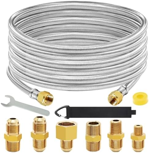 20 Feet High Pressure Braided Propane Hose Extension with Conversion Coupling 3/8" Flare to 1/2" Female NPT, 1/4" Male NPT, 1/8" NPT Male, 3/8" Male Flare for BBQ Grill, Fire Pit, Heater