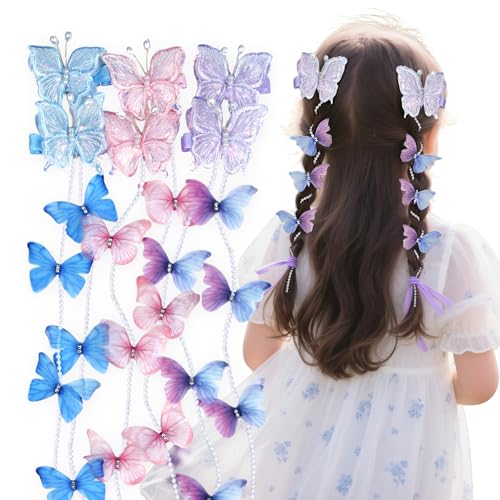 Hair Clips for Girls6pcs -3 pairs of beautiful bow pearl tassel hair clips suitable for girls and children. Show the sweetness and tenderness of girls in three colors: pink, blue, and purpl