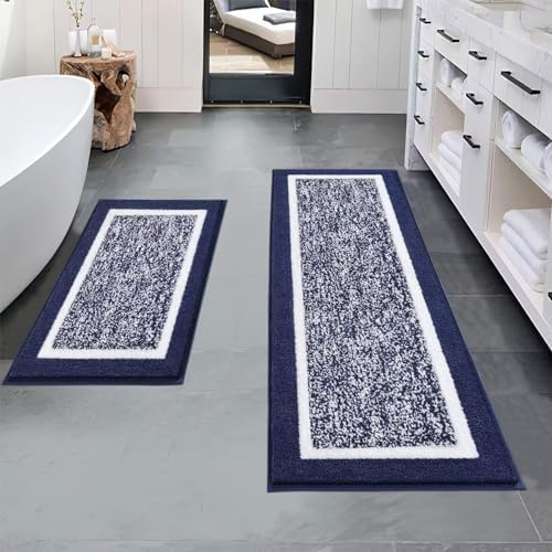 Pauwer Bathroom Sets, Non Slip Bath Mats, Absorbent Shower Rugs for Bathroom Floor, Tub and Shower, Navy