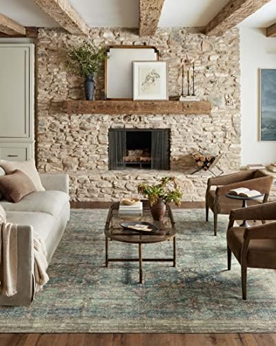 Loloi Magnolia Home by Joanna Gaines Banks Collection BAN-01 Ocean/Spice 7'-6" x 9'-6", .13" Pile Height, Machine Washable, Area Rug