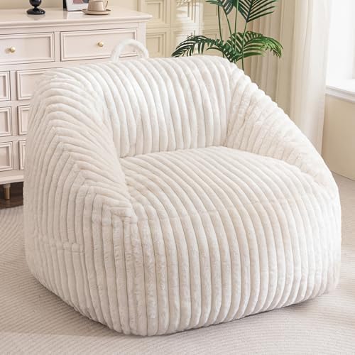BYBYME Giant Bean Bag Chair for Adults and Kids, Large Comfy Cozy Beanbag, Floor Sofa for Teens, Living Room, Gaming, Reading, Beige