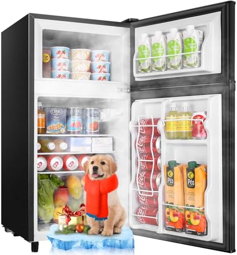 WANAI 3.5 Cu.Ft Mini Fridge With Freezer Freestanding Refrigerator with Freezer,7 Level Adjustable Thermostat Removable Shelves Small Refrigerator for Office Dorm Apartment Black
