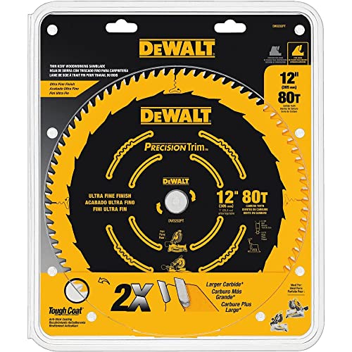 DEWALT 12-Inch Miter Saw Blade, Precision Trim, ATB, Crosscutting, 1-Inch Arbor, Tough Coat Finish, 80-Tooth (DW3232PT)