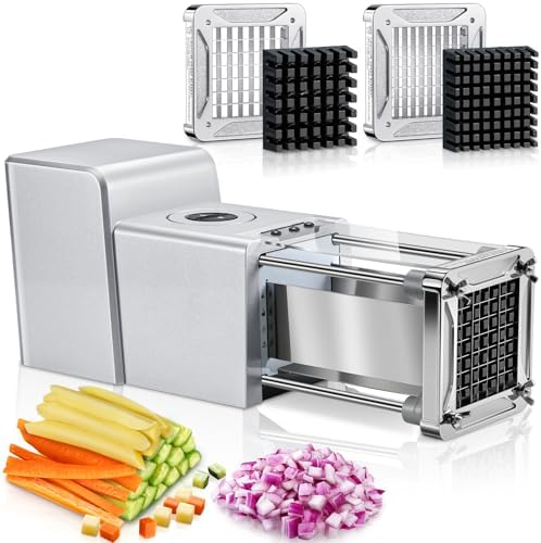 Sopito French Fry Cutter Electric Potato Cutter Stainless Steel with 1/2 & 3/8 Inch Blades for Potatoes, Carrots, Cucumbers & Onions
