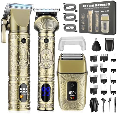 RESUXI Professional Hair Clippers for Men Electric Razor Shavers Nose Hair Trimmer and Detail Trimmer 5 Pcs Set,Cordless Beard Trimmer Barber Clippers for Hair Cutting Mens Grooming Kit