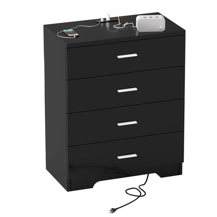 GEPELCN Dresser for Bedroom with Power Outlets Wood 4 Drawer Dresser with Large Organizer Tall Chest of Drawers Closet for Bedroom Living Room Kids Room Hallway