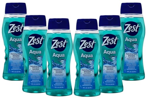 Zest Aqua Hydrating Body Wash, 18 Fl Oz (Pack of 6) - Moisturizing & Refreshing Shower Gel, Easily Lathers for a Relaxing Bubble Bath - Foaming & Exfoliating Skin Cleanser for a Smooth & Clean Skin