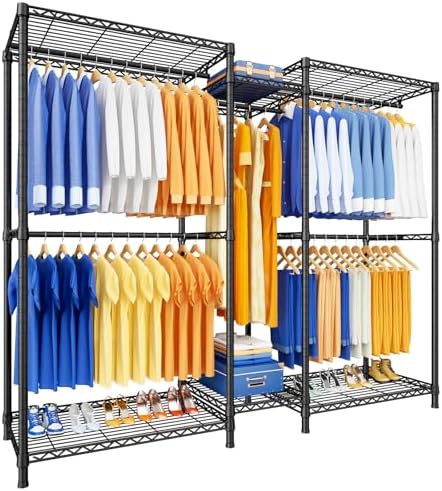 Ulif E12 Clothes Rack,Heavy Duty Freestanding Garment Rack with Shelves,Metal Clothing Closet Storage System for Hanging Clothes,71" W x 16" D x 76.5" H, Hold 960 lbs,Black
